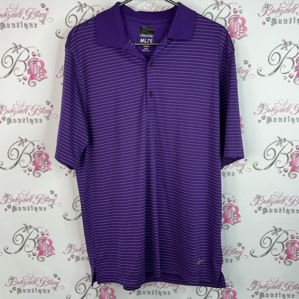 Greg Norman polo collared tshirt stripes Collection Purple Striped Polo Shirt